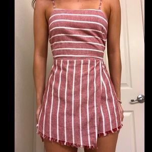 TIE- BACK RED AND WHITE STRIPED ROMPER